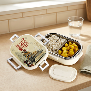 Lonchera Steelo Plus 700+150 ML, lonchera rectangular de plástico con 2 compartimentos, tapa desmontable portátil, fácil de limpiar, de dos niveles. - Product Image 1