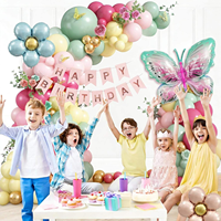 Kits d'arche de guirlande de ballons rétro vert et rose avec papillons pour la décoration de salle de mariage, ballons de fête, fournitures pour baby shower et anniversaire