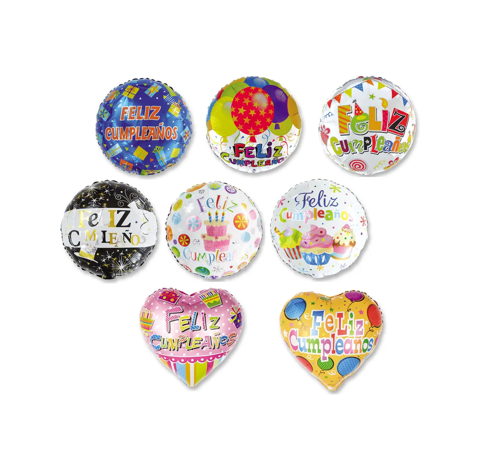 Round boy girl party decoration 18 inch foil balloon China Factory Custom logo colorful pattern Spanish happy birthday balloons