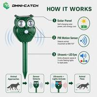 Ahuyentador de Animales Solar Ultrasónico de 5 Niveles con Panel Solar USB-C, Ahuyentador de Plagas con Estaca para Jardín y Patio, Protección Contra Ratas y Pájaros