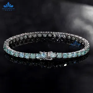 New Design Pass Diamond Tester Hip Hop Jewelry 925 Silver Iced Out 3mm Blue Green Color Bracelet Moissanite Tennis Chain