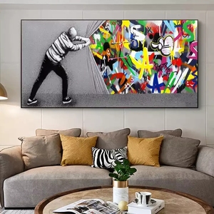 Cuadro <span class=keywords><strong>de</strong></span> arte callejero <span class=keywords><strong>de</strong></span> gran tamaño, estilo <span class=keywords><strong>Banksy</strong></span>, con temática <span class=keywords><strong>de</strong></span> grafiti, pintura al óleo, impresiones <span class=keywords><strong>de</strong></span> arte mural, imágenes decorativas - Product Image 2