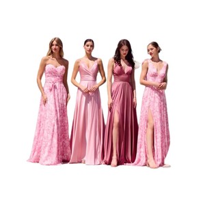 Vestido de Novia Largo con Estampado Floral Rosa, sin Tirantes, Corte en A, Cintura Natural, Escote Corazón, Transpirable - Product Image 5