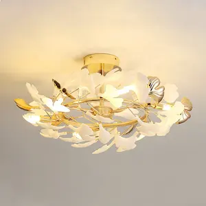 天井シャンデリア白いセラミックイチョウの葉天井灯リビングルームの装飾寝室の照明器具