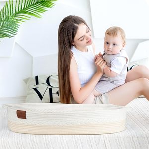 Cesta plegable de Moisés para bebé, cuerda de algodón 100%, pañal de bebé Beige personalizado, cesta de cambio de bebé para recién nacido con colchón - Product Image 3