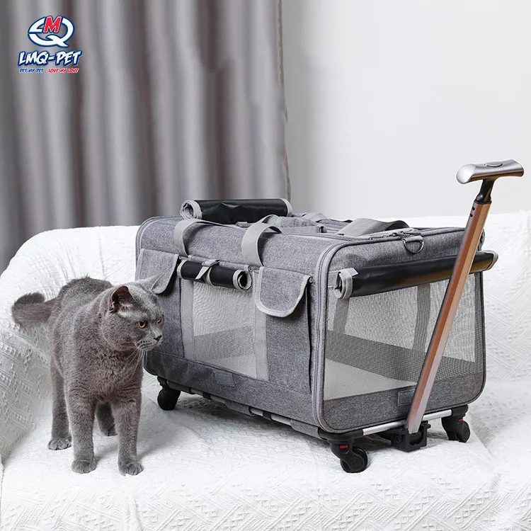 Airline Approved Travel Luggage Soft Cat Pet Carrier With Detachable Wheels Cat Dog Travel Carrier Bag Cat Carrier With Wheel