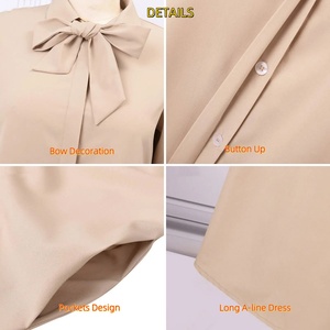 2024 mujeres musulmanas vestido de moda de manga larga pajarita cuello de solapa vestido de verano botón con bolsillos señora cárdigan suelto Maxi vestido - Product Image 6