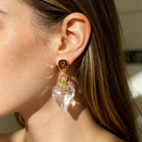 Boucles d'oreilles Coquette Esthétique Cœur Transparent Plaqué Or 18K Tendance Goutte Coussin Bijoux Statement Unisexe pour Anniversaire