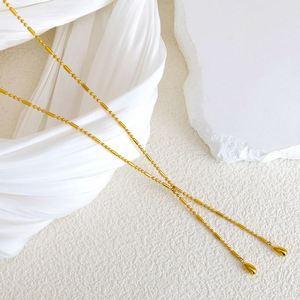 Collier long en acier inoxydable en forme de Y avec pendentif double goutte d'eau et pompon pour femmes - Product Image 2