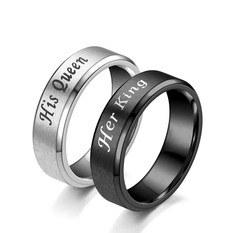 His King Black silver stainless steel Ring Simple Trendy Personality plated wedding band tungsten carbide men rings