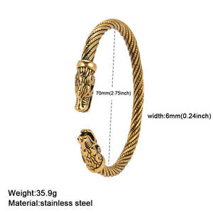 Myshape Viking Bracelet Fenrir Wolf Head <strong>Torque</strong> <strong>Men</strong> <strong>Bangle</strong> Stainless Steel Norse Mythology Amulet Jewelry - Product Image 3