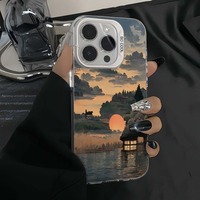 Coque de téléphone élégante peinture chinoise traditionnelle coucher de soleil pour iPhone 16 15 14 13 12 11 Pro Max/Pro/Plus couverture arrière souple Anti-chute