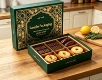Boîte cadeau de luxe écologique en papier rigide, imprimée sur mesure, avec dorure or vert, pour chocolats, biscuits et dattes, pour l'Aïd