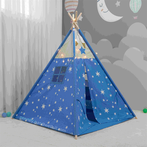 Tente <span class=keywords><strong>tipi</strong></span> château en bois personnalisée pour intérieur/extérieur, grande tente de jeu pour enfants, maison de jeu en toile de coton <span class=keywords><strong>rose</strong></span> avec étoiles - Product Image 5