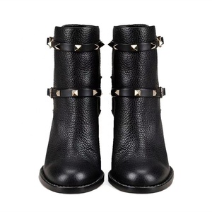 <b>Round</b> <b>Toe</b> Black Stud Decor Short Buckle Strap Rivet Fashion Women Ankle Boots New Arrival Plus Size 46 - Product Image 2