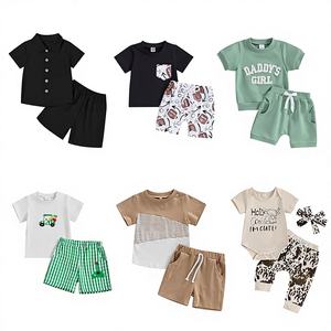 Conjunto de Ropa Infantil de Verano, 2 Piezas, Poliéster, Unisex, Cómodo, Ligero, Manga Corta, Colores Variados, Disponible en Stock - Product Image 1