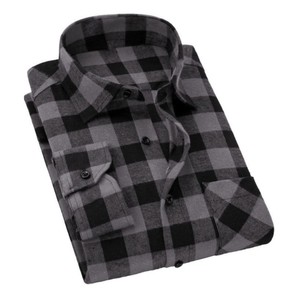 Camisas a <span class=keywords><strong>cuadros</strong></span> negras y rojas para hombre de algodón 100%, camisas de manga larga anticontracción para hombre - Product Image 5