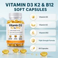 Capsules de Vitamine D3 K2 B12 en Gélules Molles à Base d'Huile de Coco pour Adultes, Marque Privée Naturelle, Logo Personnalisé, Vente en Gros, Nutrition OEM ODM