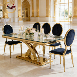 Gold Stainless Steel Modern Luxury Dining Room Furniture <b>Tables</b> and Chairs for Home & Hotel Use Customized - Product Image 5