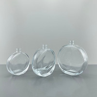 Flacons pulvérisateurs de parfum en verre transparent plats et ronds de 30 ml, 50 ml, 100 ml, vides, pour huiles parfumées, avec pompe dorée et capuchon en acrylique