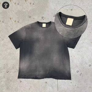 เสื้อยืดผู้ชายทรงโอเวอร์ไซส์ เสื้อยืดเปล่า ล้างสีแบบแอซิดวอช สตรีทแวร์ ซันเฟดวอช ทรงบ็อกซี่ ครอป ดีไซน์ดิสเทรส วินเทจ สำหรับผู้ชาย - Product Image 1