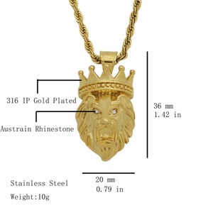 Colgante de Lujo de Alta Gama con Cabeza de León y Corona, en Acero Inoxidable y Varios Colores - Product Image 3
