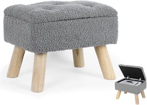 <strong>Small</strong> Storage <strong>Footstool</strong> with Heavy-Duty Teddy Velvet Cushioned Seat Strong Wooden Legs-Living Room Bedroom Sofa &amp; Porch Use - Product Image 2