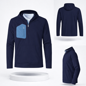 Sweat-shirt à capuche léger et respirant à demi-zip, conception personnalisée OEM/ODM, séchage rapide, confort optimal pour la course, l'entraînement et les activités de plein air - Product Image 1