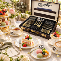 Ensemble de couverts en acier inoxydable plaqué or 20 pièces, boîte cadeau de luxe, fabrication artisanale, bord dentelé ambidextre, élégant, spécial dîner