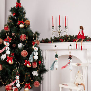 Ornements de Noël en perles de bois bonhomme de neige avec corde de chanvre, décorations suspendues pour sapin de Noël, accessoires décoratifs faits à la main pour les fêtes - Product Image 1