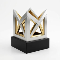 Trophée métallique en forme d'anneau avec impression UV, cubes creux argentés et intérieur doré, logo personnalisé, récompense pour cadeaux promotionnels en salon professionnel