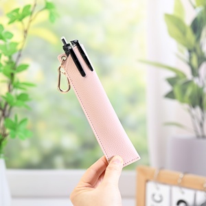 Portable PU Leather Pen Pencil Pouch with Carabiner Slim Storage Case for School Office Supplies and Welcome <b>Gifts</b> Handmade - Product Image 4