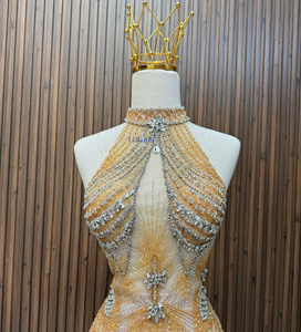 Robe moulante sans manches de luxe en tissu de soie avec franges et strass haut de gamme, style urbain, hiver, pour femme, du Vietnam - Product Image 3