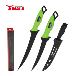 سكين فيليه لصيد الأسماك بشفرات من الفولاذ المقاوم للصدأ وطلاء أسود، مع غمد بلاستيكي مصبوب، مثالي لصيد الأسماك في المياه المالحة والصيد البري - Product Image 1