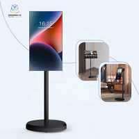Téléviseur mobile LED blanc portable sur roulettes, 22 pouces, écran tactile, Smart TV Android 12, moniteur RollingTV, grande base pour tablette