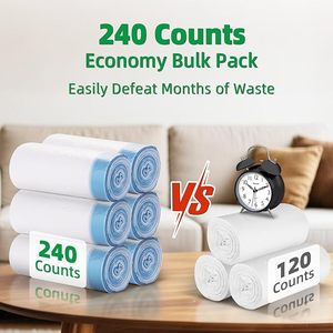 240 counts Blue <b>drawstring</b> garbage <b>bag</b> heavy duty unscented HDPE LDPE material trash <b>bag</b> recycled leakproof <b>waterproof</b> - Product Image 1