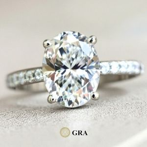 Cincin Moissanite 1ct 2ct 3ct Berlian Vvs Lapis Emas 18K Perak Sterling 925 Wanita Cincin Tunangan Oval Moissanite - Product Image 1
