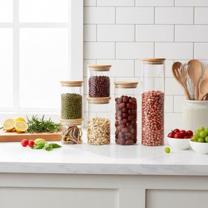 Eco-friendly High Borosilicate Glass Storage Jars Airtight Microwavable Bamboo Lid Dishwasher Safe Stackable Kitchen Use <b>Flour</b> - Product Image 1