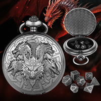 Montre de poche rétro 3D Dragon à cinq têtes, coque de montre, ensemble de 7 dés de jeu de rôle Dungeons and Dragons (D&D) avec collier