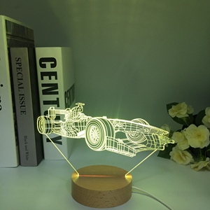 Sportwagen F1 <span class=keywords><strong>3d</strong></span> Illusie <span class=keywords><strong>Lamp</strong></span> Voor Kind Slaapkamer Nachtlampjes Veranderende Sfeer Houten Led Nachtlampje Supercar Dropship - Product Image 5