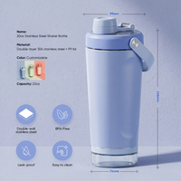 Bouteille d'eau isotherme en acier inoxydable Everich à double paroi, gourde de sport et shaker à protéines avec compartiment de rangement inférieur