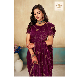 Luxury <b>Satin</b> <b>Saree</b> With Intricate Beadwork Elegant Draped Party Wear For Wedding Reception Festival And Evening Events - Product Image 3