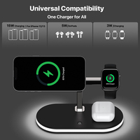 Chargeur sans fil 3-en-1 Support de charge magnétique multifonction 5in1 15W Qi1 2 avec veilleuse pour Apple iPhone plusieurs appareils