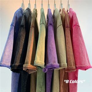 Maglietta da uomo e donna taglie forti a maniche corte camicia estiva pesante in cotone lavata oversize a Base solida - Product Image 5