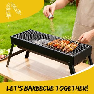 Portable Folding Charcoal Bbq Grill Collapsible Tabletop Iron <b>Stove</b> With Built-in Tool Box for Outdoor Camping Picnic - Product Image 3