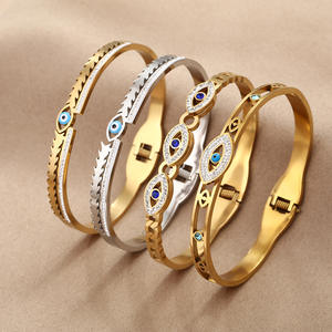 Bracelet de luxe de haute qualité en or, argent et diamant bleu, motif œil turc, en acier titane et zircon, pour femmes et jeunes filles - Product Image 1