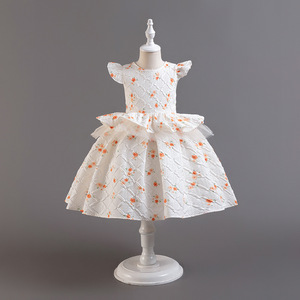 Vestido de princesa para niñas, corte en A, tul, estampado floral, cuello redondo, vestido de niña de las flores para niños - Product Image 2