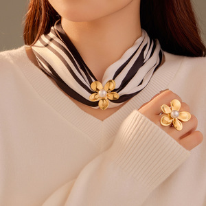 BINSHUO irrégularité pétale écharpe <span class=keywords><strong>boucle</strong></span> anneaux bonne qualité géométrique en acier inoxydable plaqué or perle fleur anneaux pour les femmes - Product Image 3