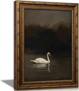 Stampa su Tela Vintage con Cigno Bianco in Cornice Dorata Stile Gotico, Campioni OEM ODM Pronti in Mezza Giornata - Product Image 1