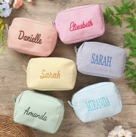 Sac de toilette en toile rayée avec logo brodé personnalisé Qetesh, grande capacité pour femmes, trousse de maquillage de voyage, étui de toilette personnalisé